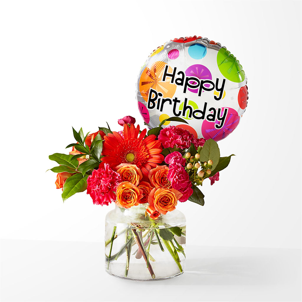 Fiesta Bouquet with Birthday Balloon – Flowers By Helen, Forsyth GA