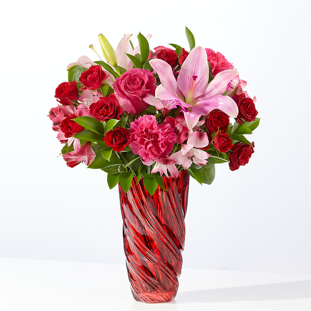 In Love Bouquet with Luxe Swirl Vase – Flowers By Helen, Forsyth GA