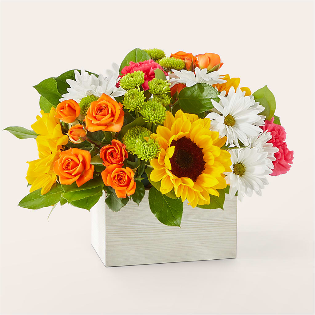 Sun-drenched Blooms Box Bouquet – Flowers By Helen, Forsyth GA