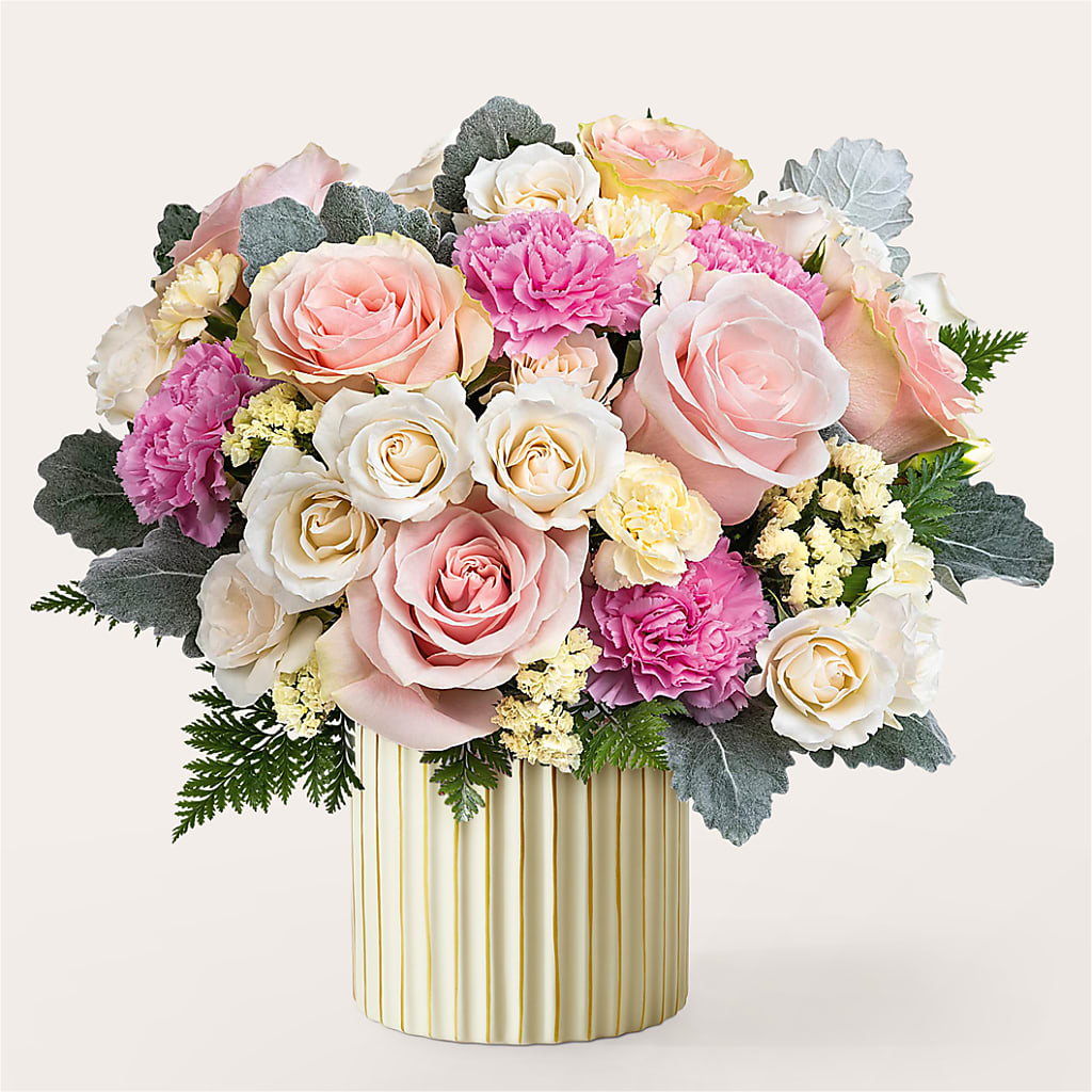 Blissful Moments Bouquet with Ivory Vase – Flowers By Helen, Forsyth GA