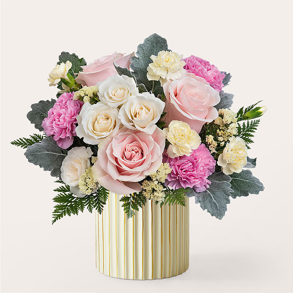 Blissful Moments Bouquet with Ivory Vase – Flowers By Helen, Forsyth GA
