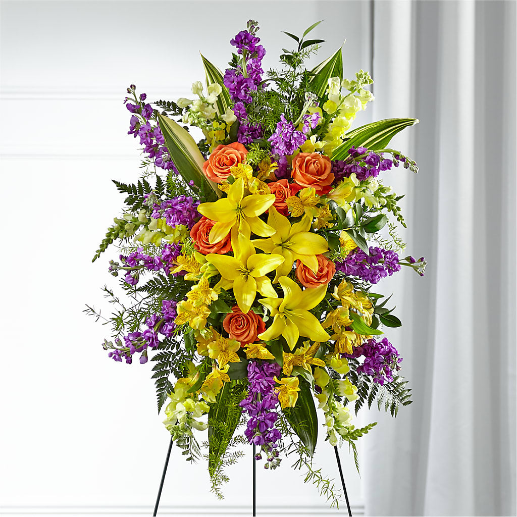 Thoughtful Prayers Standing Spray – Flowers By Helen, Forsyth GA