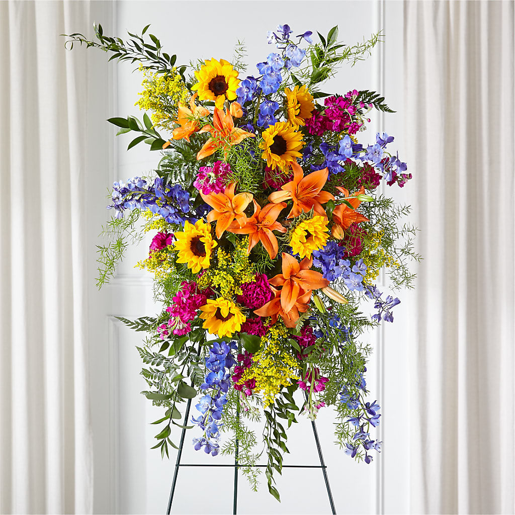Sunlit Memories Standing Spray (Standard) – Flowers By Helen, Forsyth GA