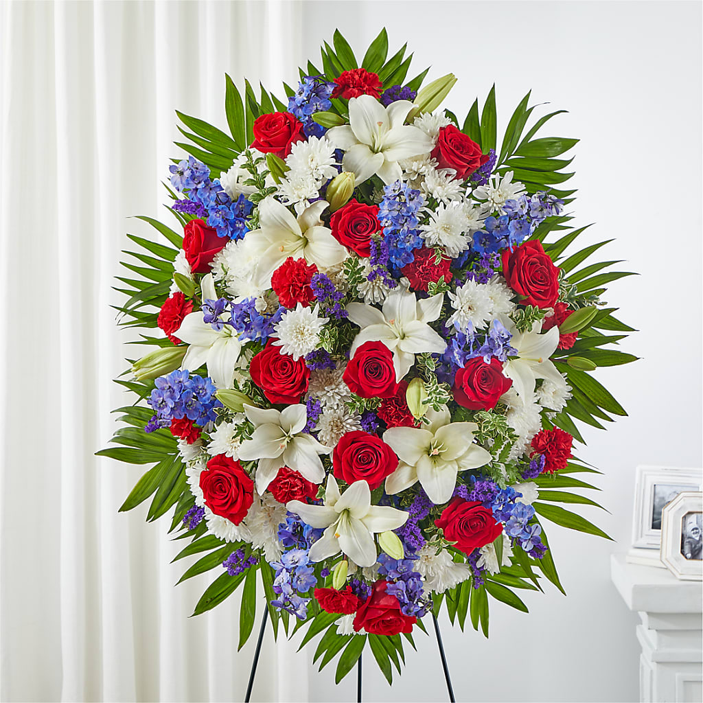 Cherished Service Standing Spray – Flowers By Helen, Forsyth GA
