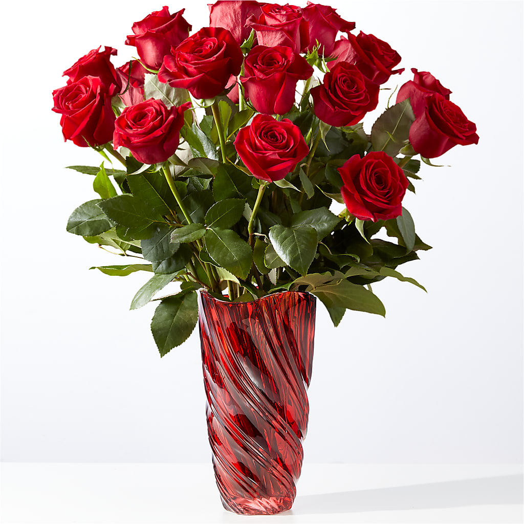 Classic Love Red Rose Bouquet with Luxe Swirl Vase – Flowers By Helen, Forsyth GA