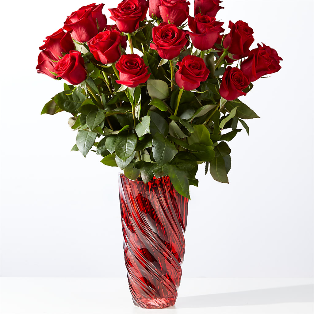 Classic Love Red Rose Bouquet with Luxe Swirl Vase – Flowers By Helen, Forsyth GA