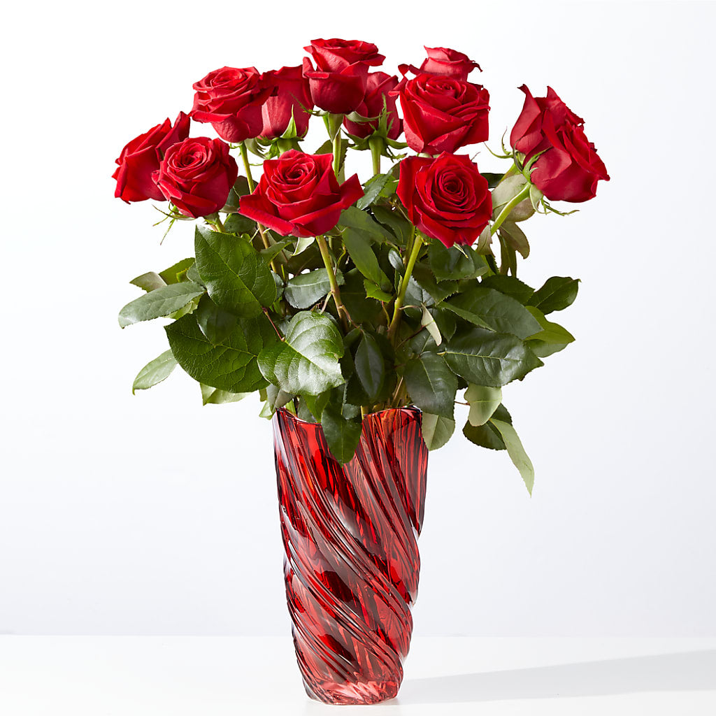 Classic Love Red Rose Bouquet with Luxe Swirl Vase – Flowers By Helen, Forsyth GA