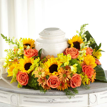Faithful Sunflower Cremation Adornment –  Flowers By Helen, Forsyth GA
