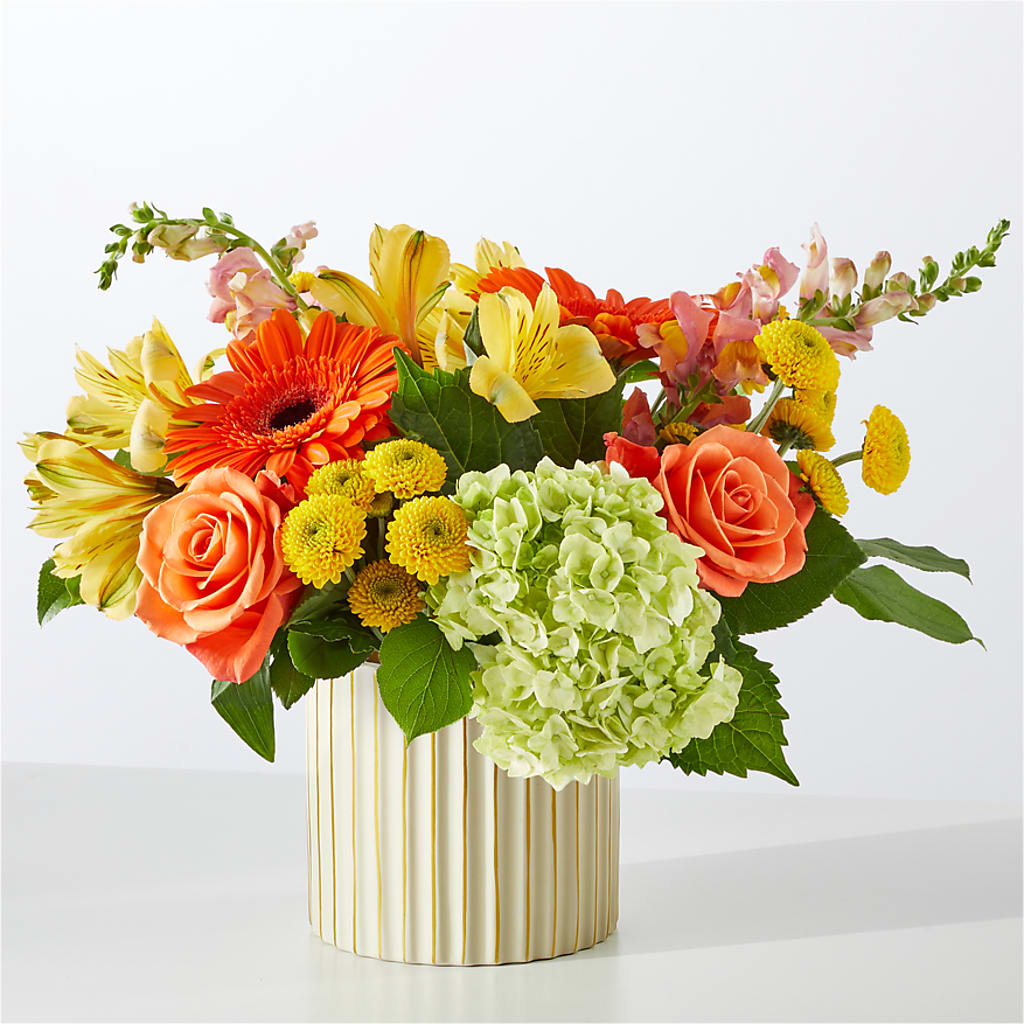 Autumn Sunshine Bouquet with Ivory Vase –  Flowers By Helen, Forsyth GA