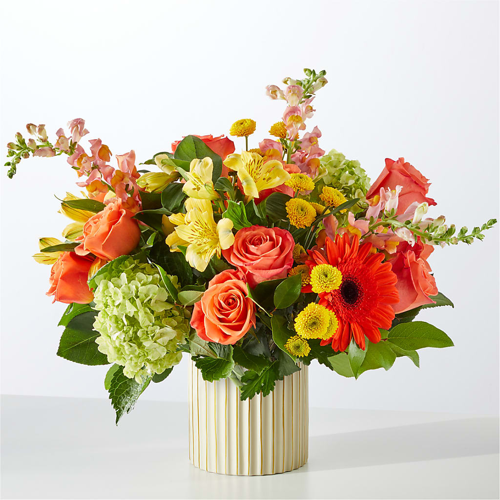Autumn Sunshine Bouquet with Ivory Vase –  Flowers By Helen, Forsyth GA
