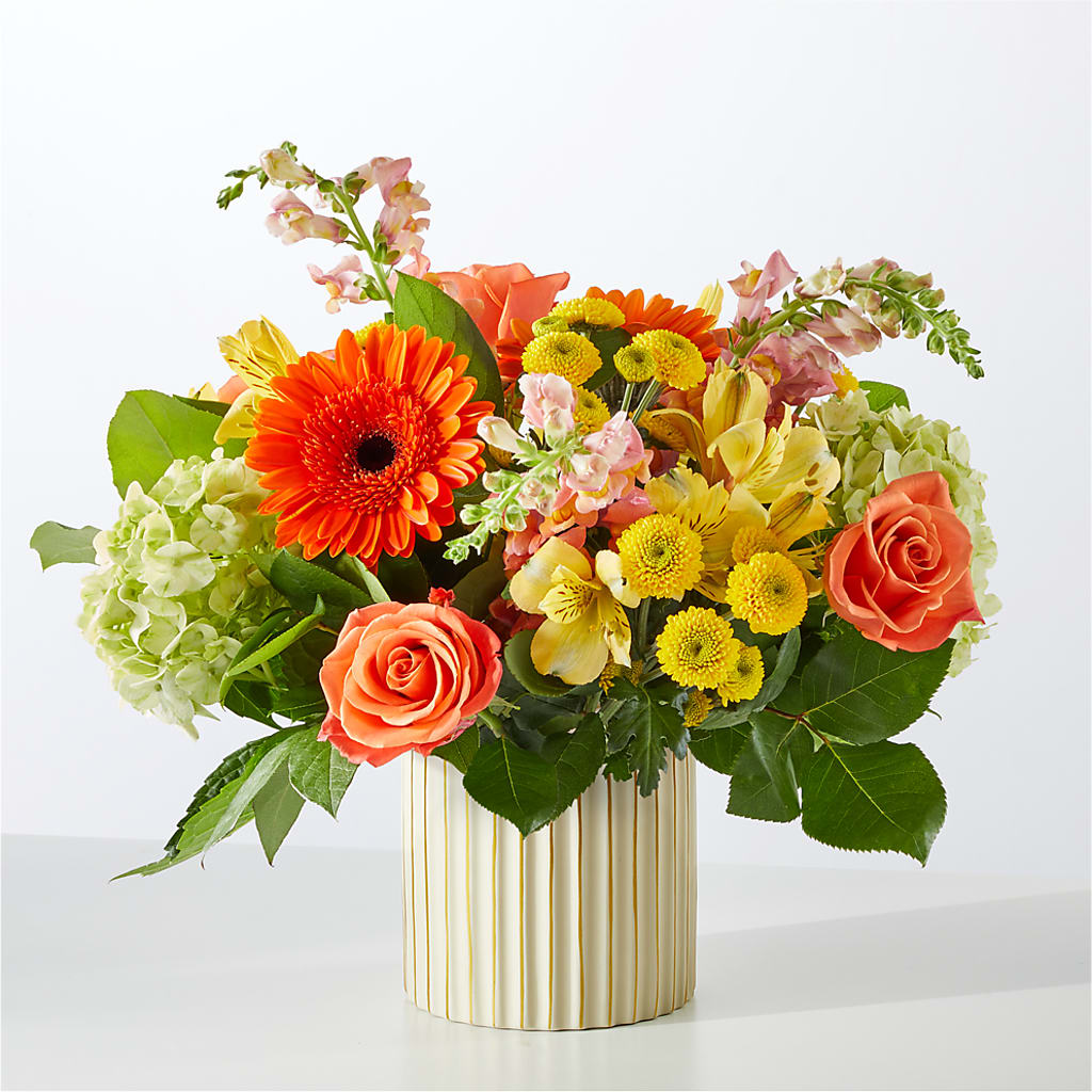 Autumn Sunshine Bouquet with Ivory Vase –  Flowers By Helen, Forsyth GA