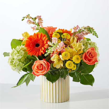 Autumn Sunshine Bouquet with Ivory Vase –  Flowers By Helen, Forsyth GA